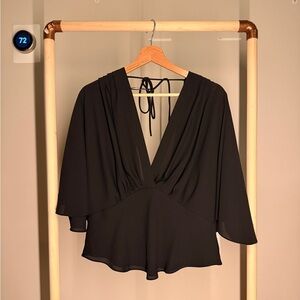 Banana Republic Factory Black V-Neck Open Back Blouse